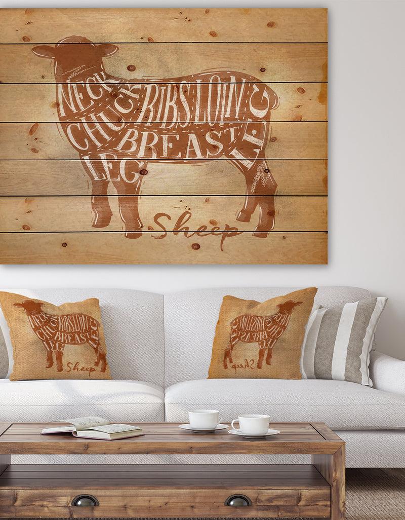 DesignQ Sheep lamb cutting scheme craft - Farmhouse Animal Painting Print on Natural Pine Wood