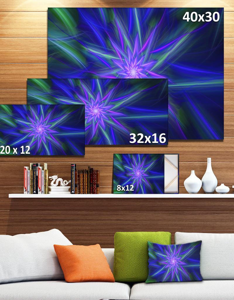 DesignQ Shining Blue Exotic Fractal Flower - Extra Large Floral Canvas Art Print