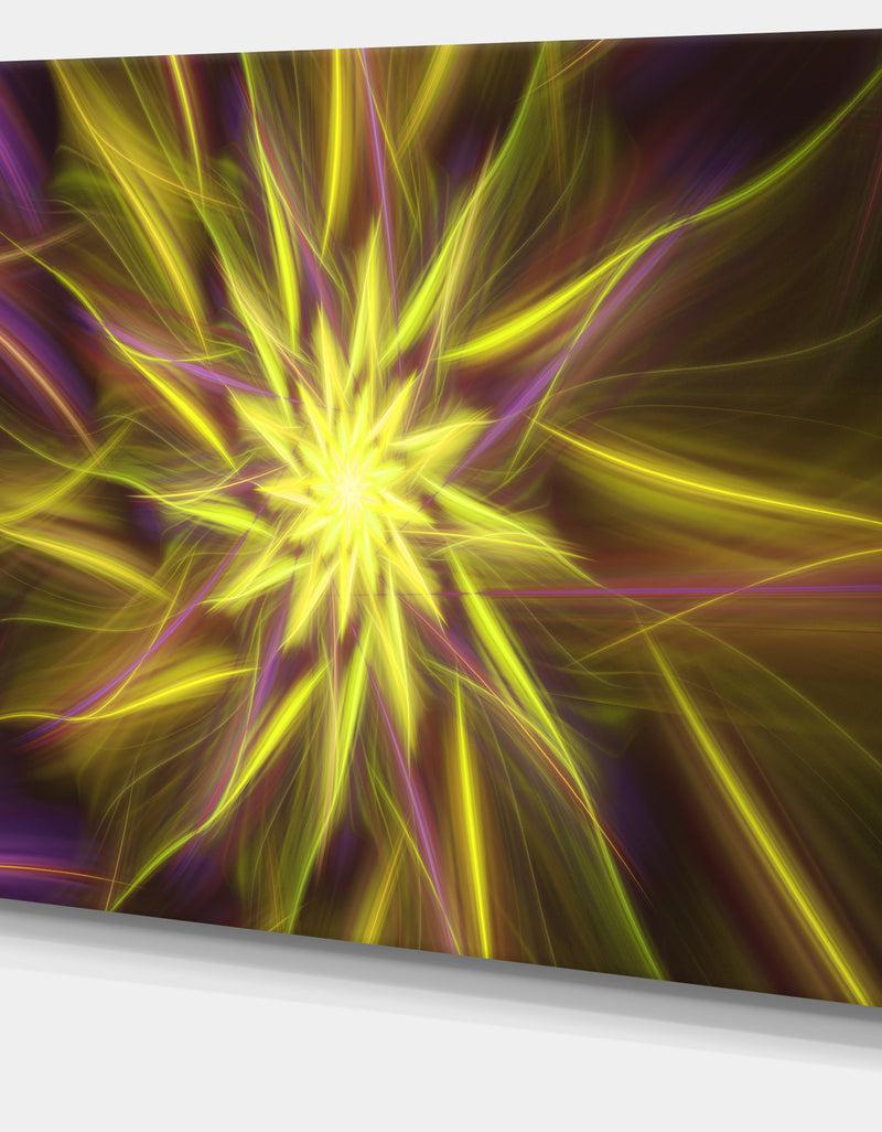 DesignQ Shining Golden Exotic Fractal Flower - Extra Large Floral Canvas Art Print