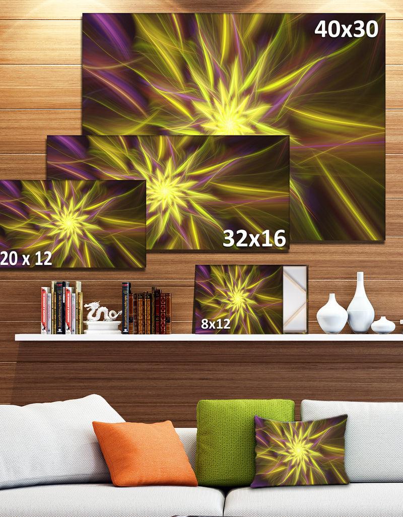 DesignQ Shining Golden Exotic Fractal Flower - Extra Large Floral Canvas Art Print