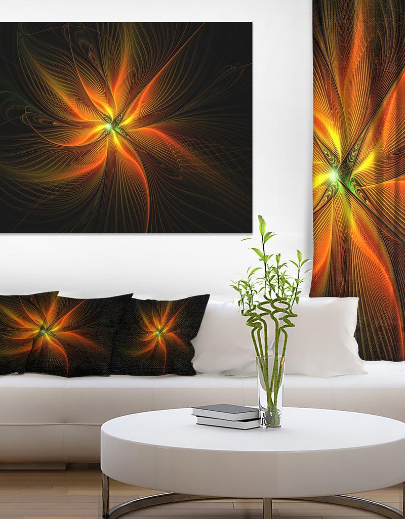 DesignQ Shiny Golden Yellow Fractal Flower on Black - Floral Canvas Artwork Print