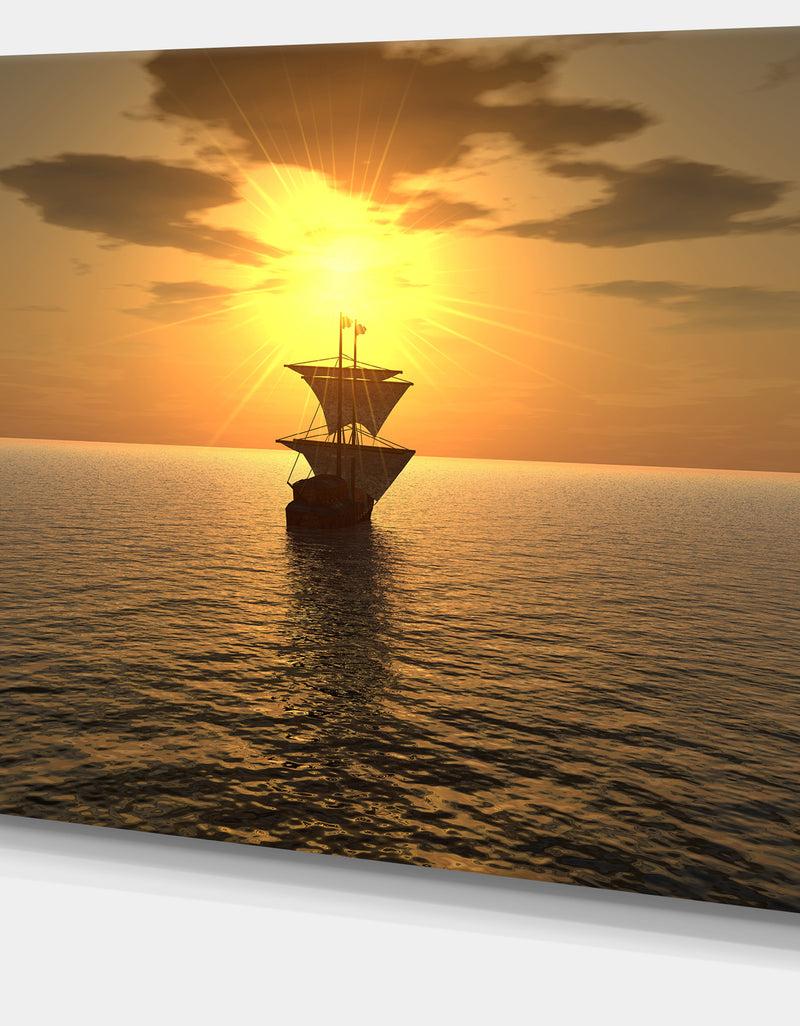 DesignQ Ship And Sunset - Seascape Photography Canvas Print