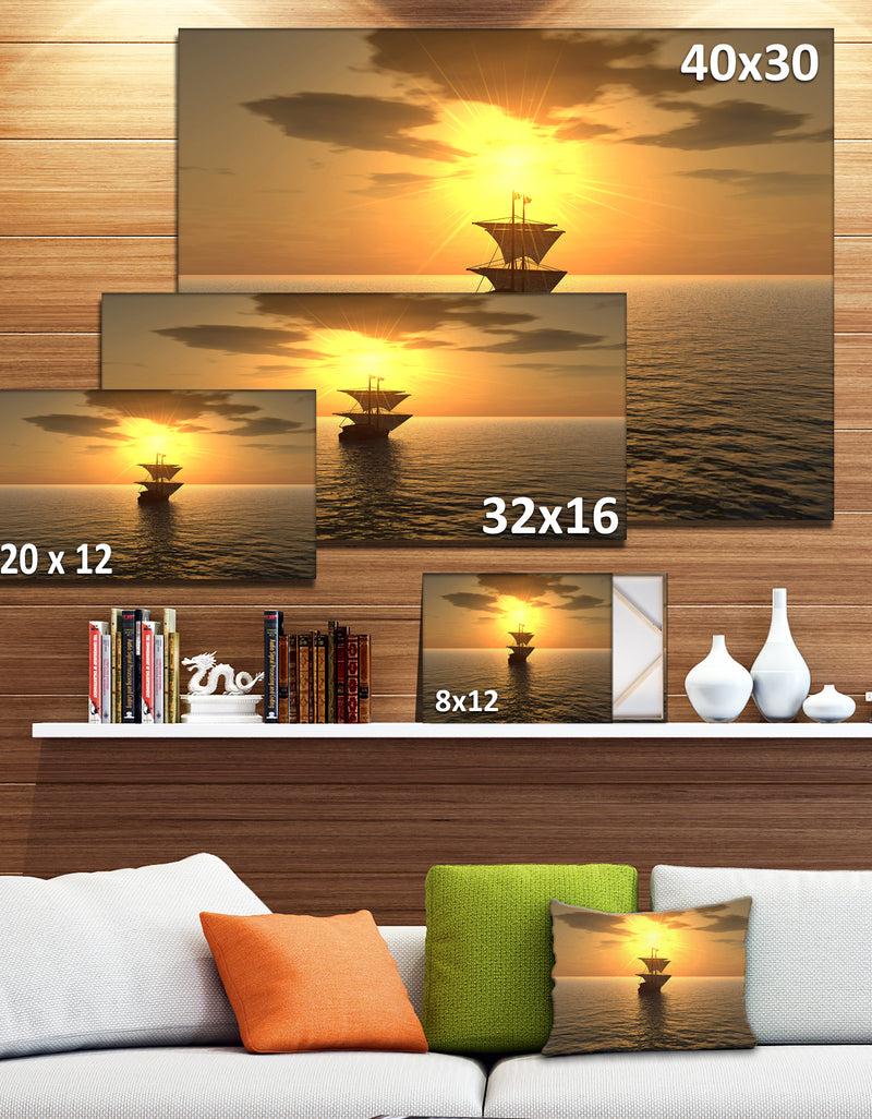 DesignQ Ship And Sunset - Seascape Photography Canvas Print