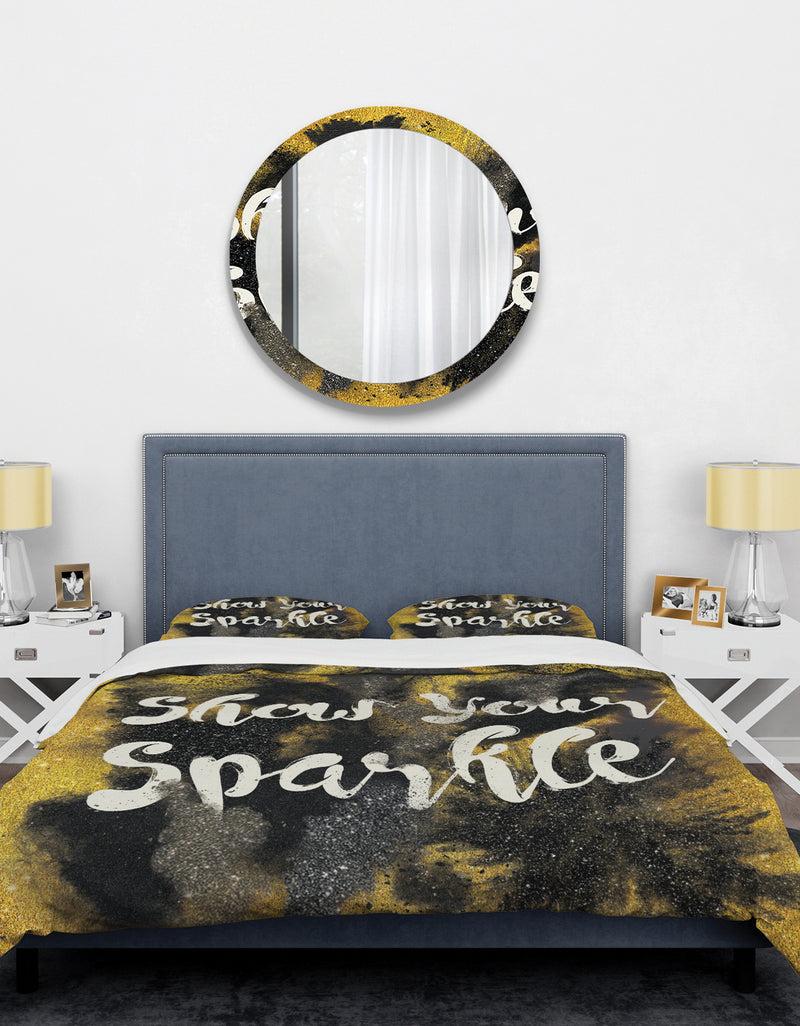 DesignQ Show Your Sparkle Quote Black On Gold - Glam Duvet Cover Set