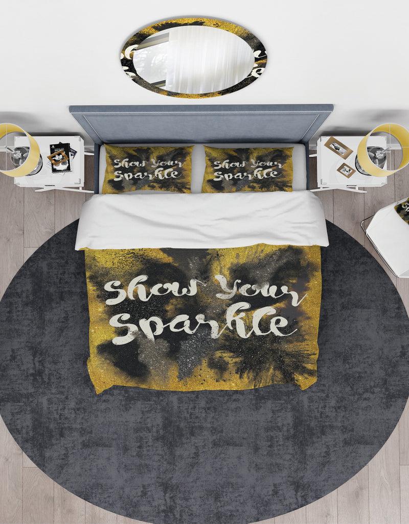 DesignQ Show Your Sparkle Quote Black On Gold - Glam Duvet Cover Set