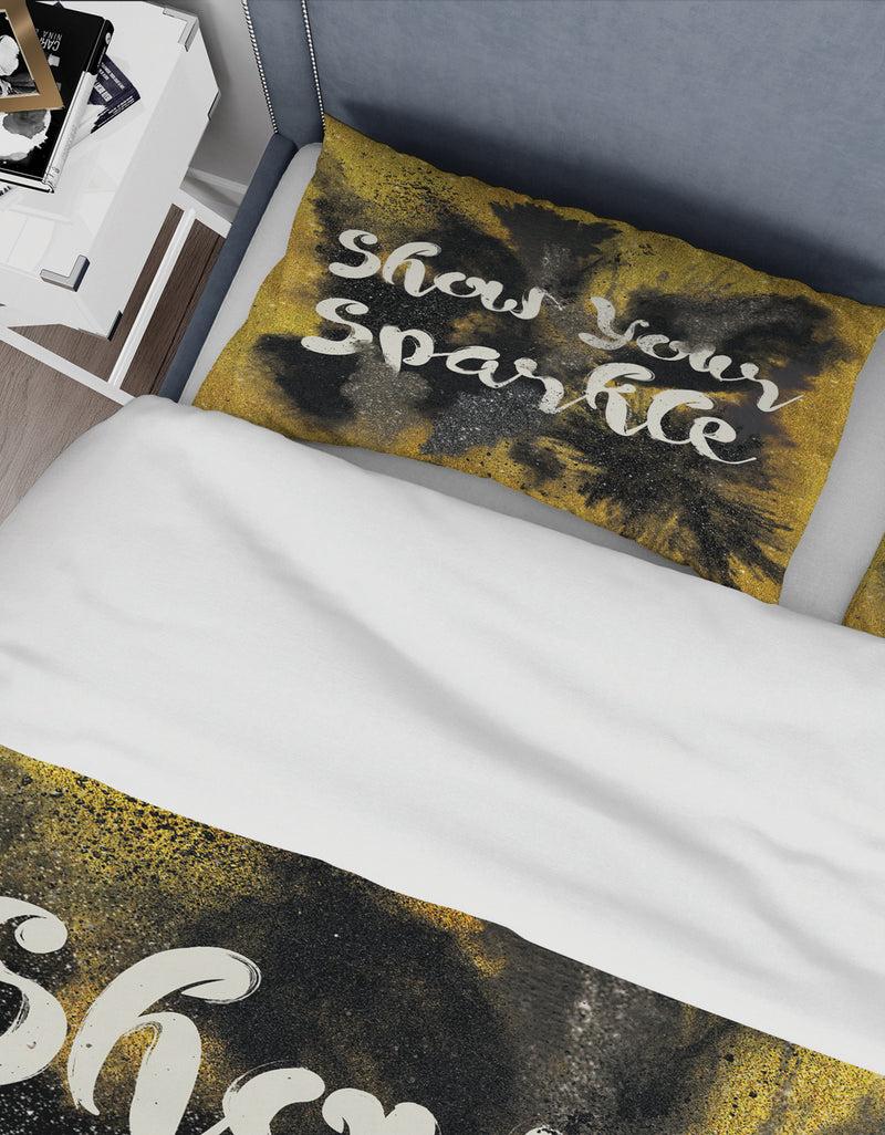 DesignQ Show Your Sparkle Quote Black On Gold - Glam Duvet Cover Set