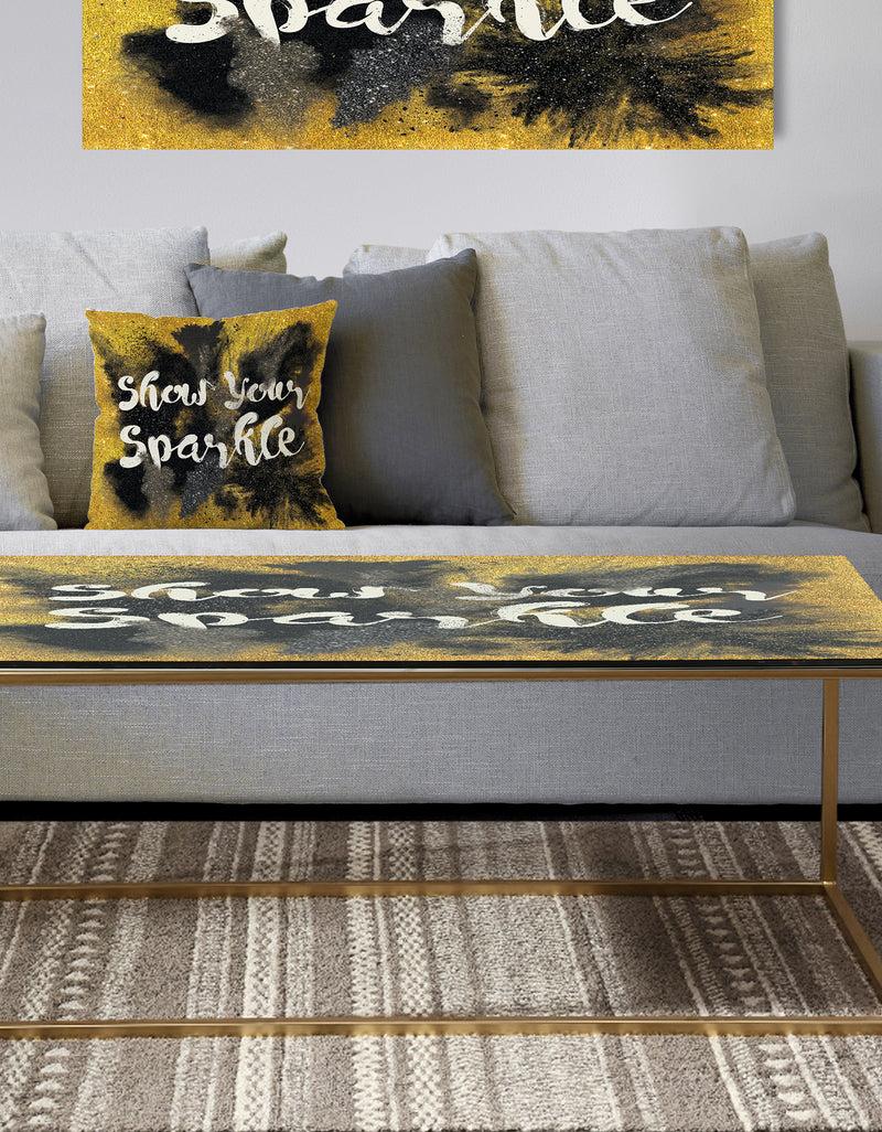 DesignQ Show Your Sparkle Quote Black on Gold - Metal Traditional Coffee Table