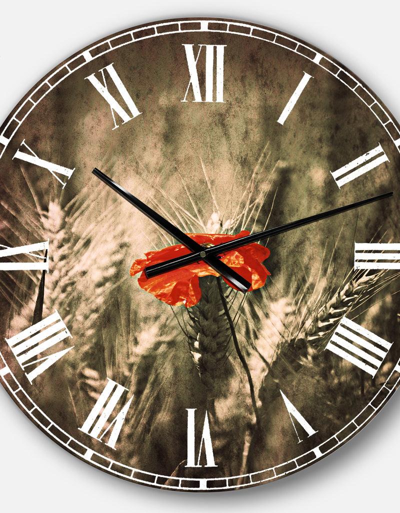 DesignQ Sigle Red Poppies - Farmhouse Floral Wall CLock