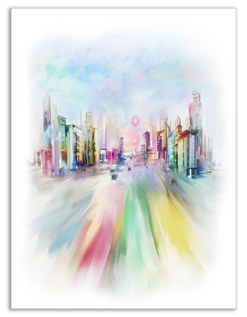 DesignQ Silhouette Of Big City - Digital Cityscape Canvas Art Print