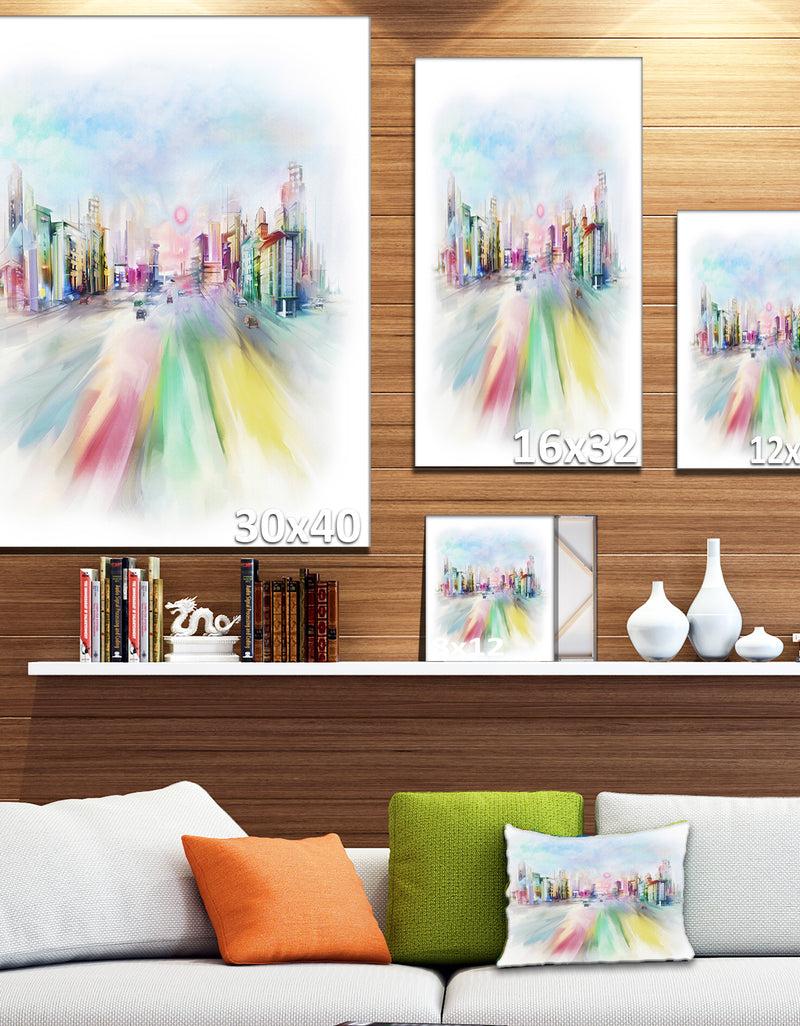 DesignQ Silhouette Of Big City - Digital Cityscape Canvas Art Print