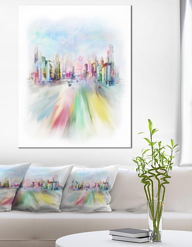 DesignQ Silhouette of Big City - Digital Cityscape Canvas Art Print