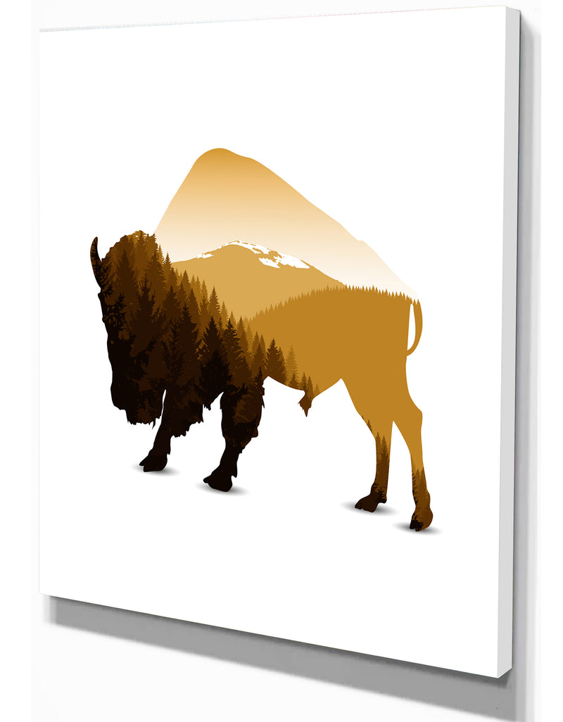 DesignQ Silhouette Of Bison - Contemporary Animals Painting Print On Wrapped Canvas