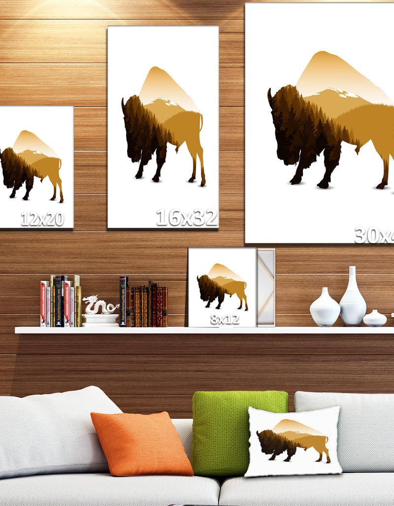 DesignQ Silhouette Of Bison - Contemporary Animals Painting Print On Wrapped Canvas