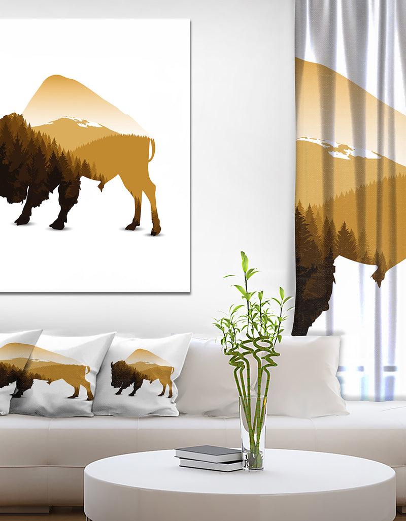 DesignQ Silhouette Of Bison - Contemporary Animals Painting Print On Wrapped Canvas