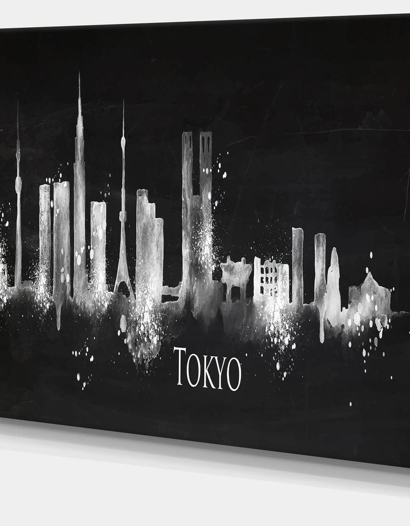 DesignQ Silhouette Tokyo Black - Cityscape Painting Canvas Print