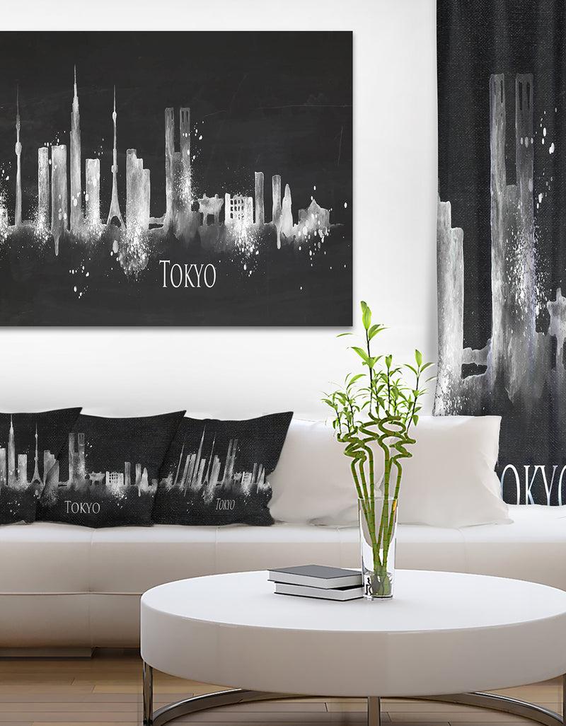 DesignQ Silhouette Tokyo Black - Cityscape Painting Canvas Print