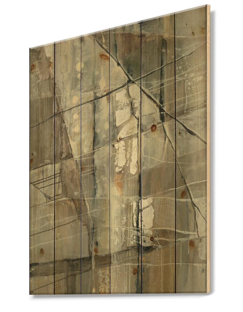 DesignQ Silver And Beige Abstract Waterpainting - Contemporary Print On Natural Pine Wood