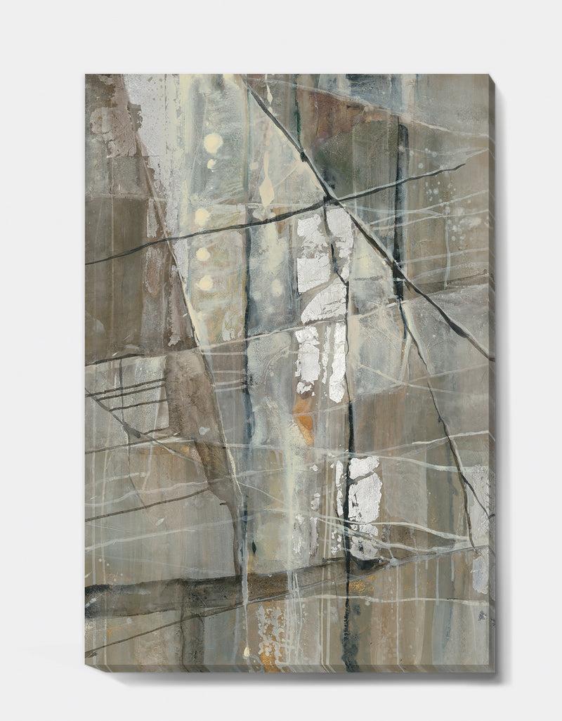 DesignQ Silver And Beige Abstract Waterpainting - Contemporary Canvas Art