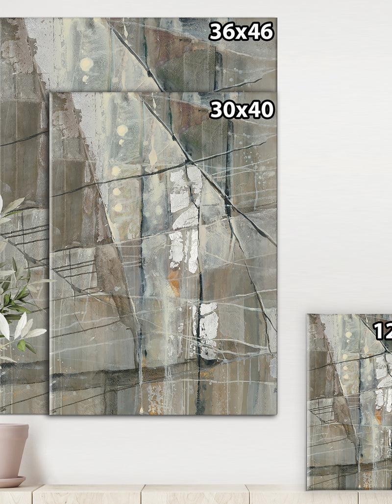 DesignQ Silver And Beige Abstract Waterpainting - Contemporary Canvas Art