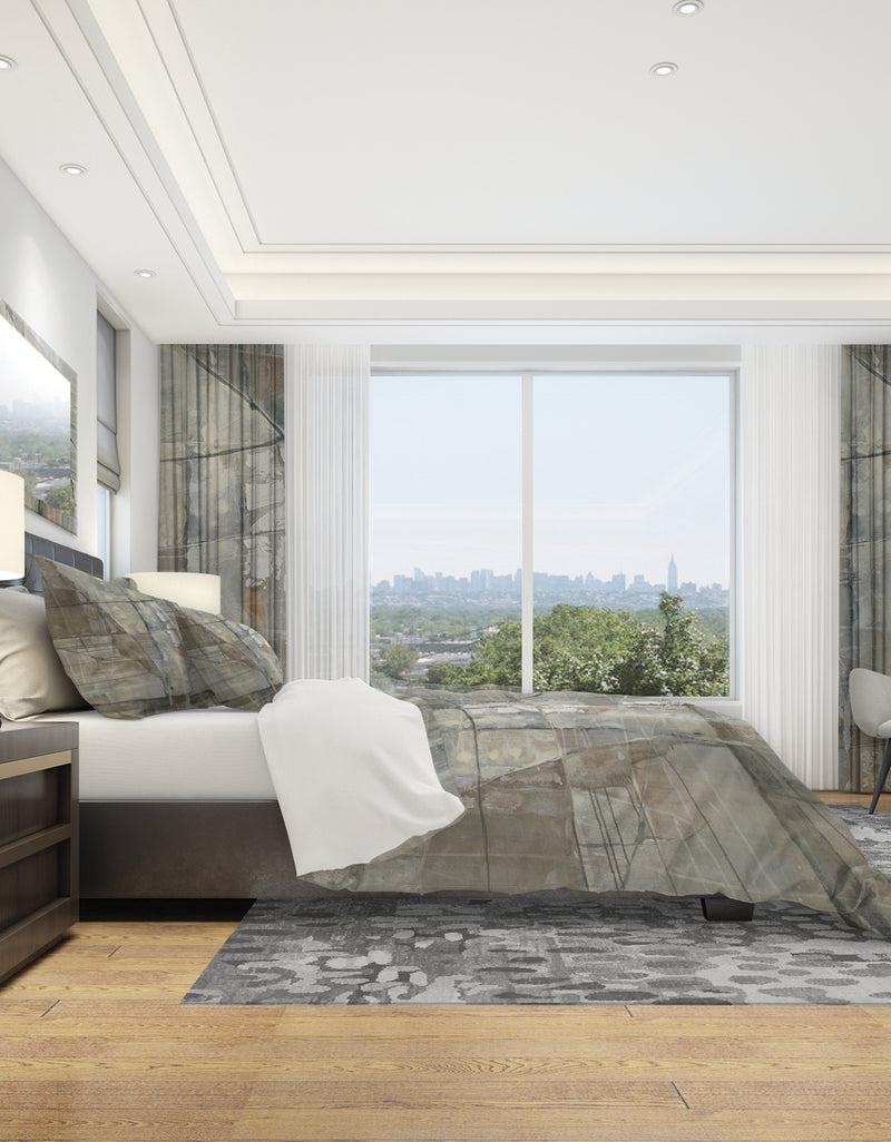 DesignQ Silver And Beige Abstract Waterpainting - Geometric Duvet Cover Set