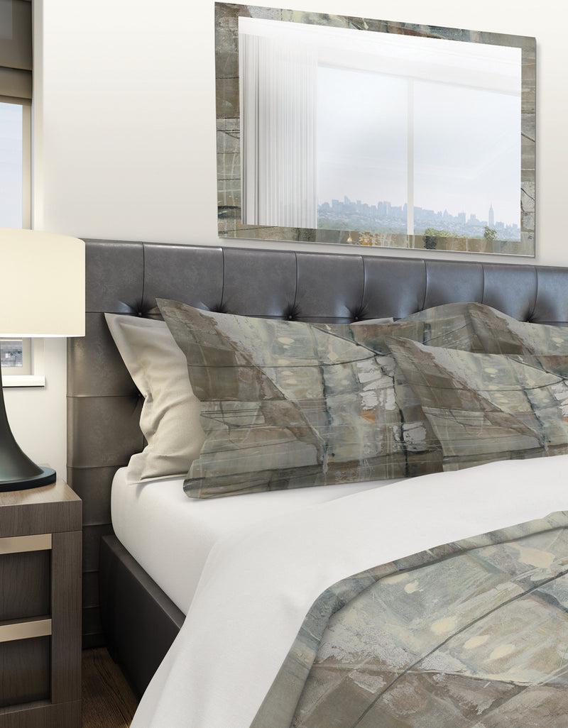 DesignQ Silver And Beige Abstract Waterpainting - Geometric Duvet Cover Set