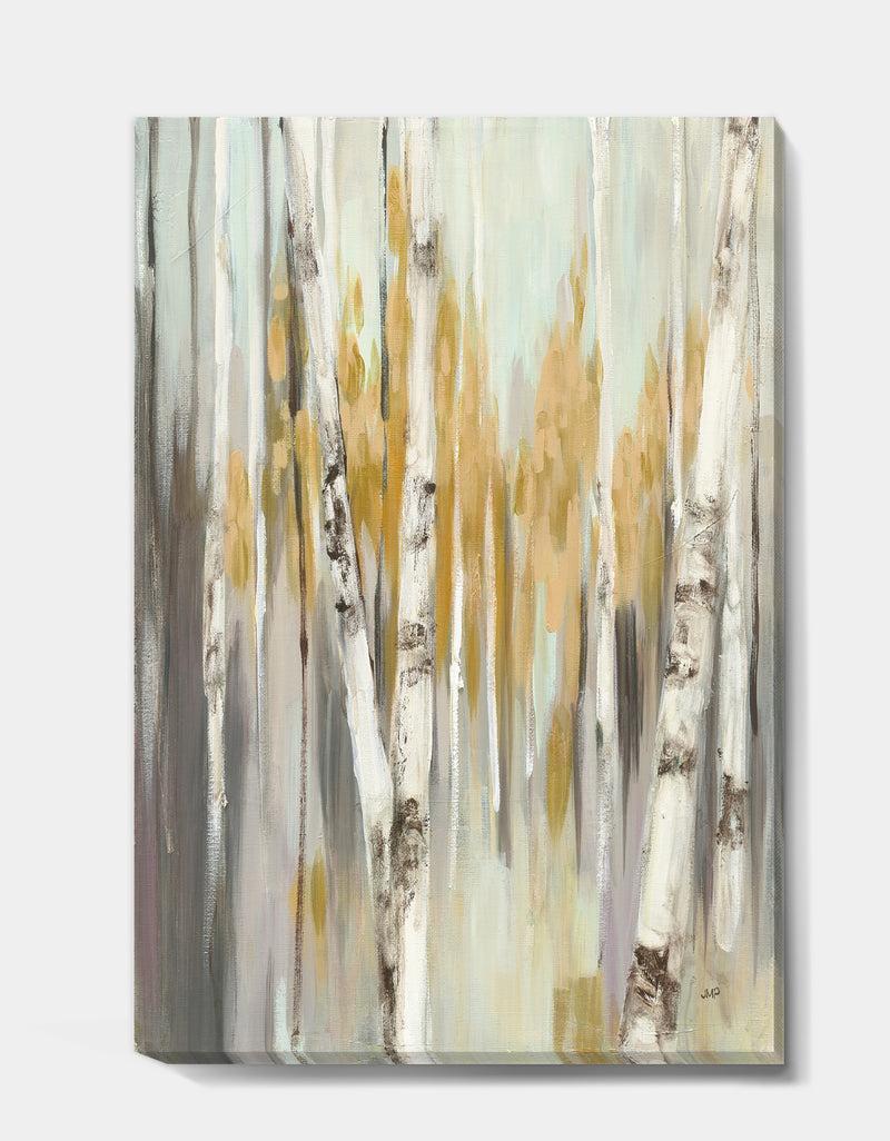 DesignQ Silver And Yellow Birch Forest - Cottage Canvas Artwork