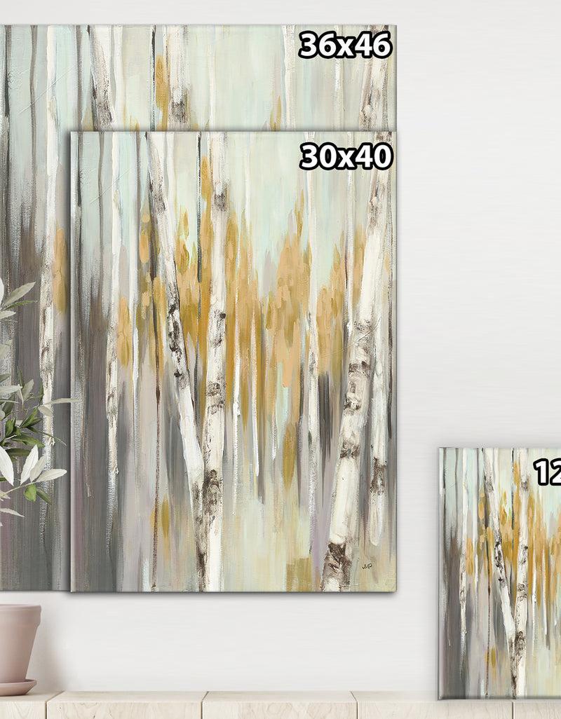 DesignQ Silver And Yellow Birch Forest - Cottage Canvas Artwork