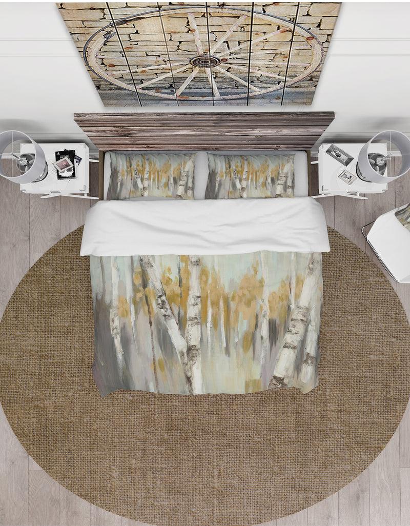 DesignQ Silver And Yellow Birch Forest - Cottage Duvet Cover Set