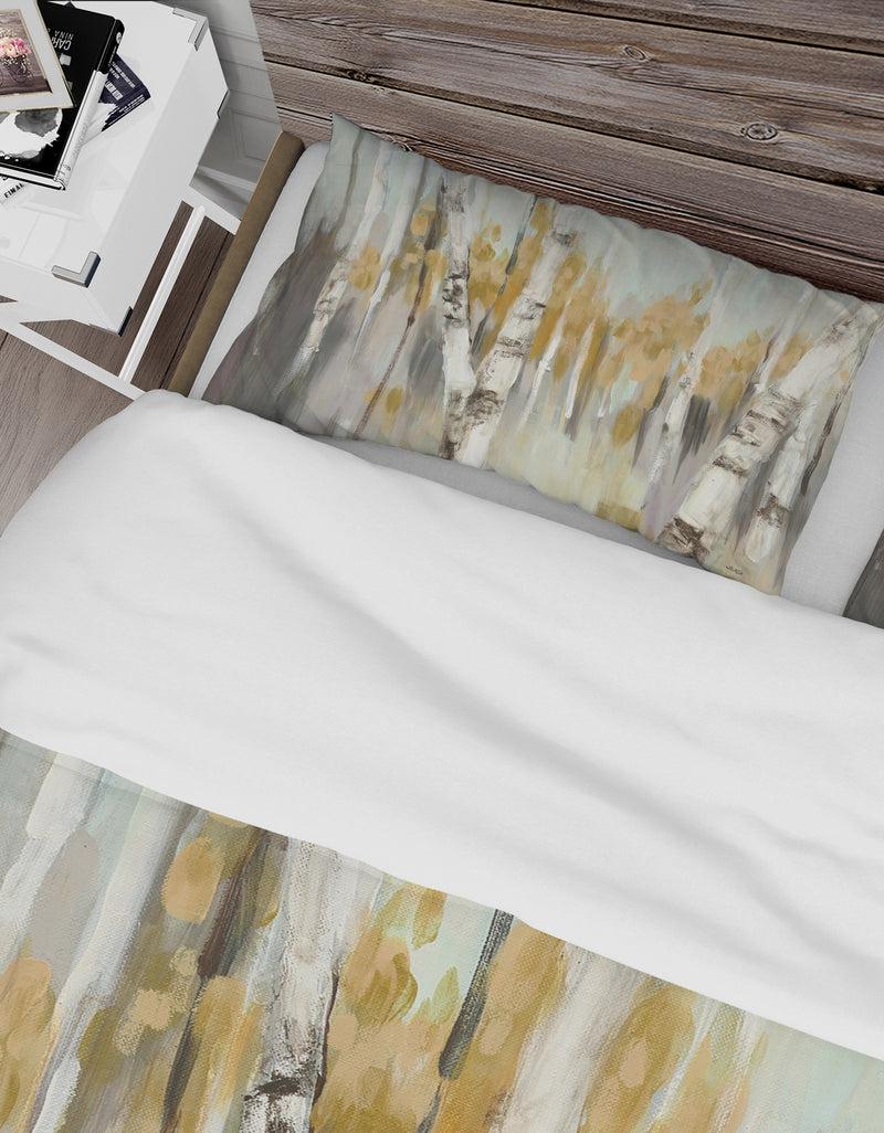 DesignQ Silver And Yellow Birch Forest - Cottage Duvet Cover Set