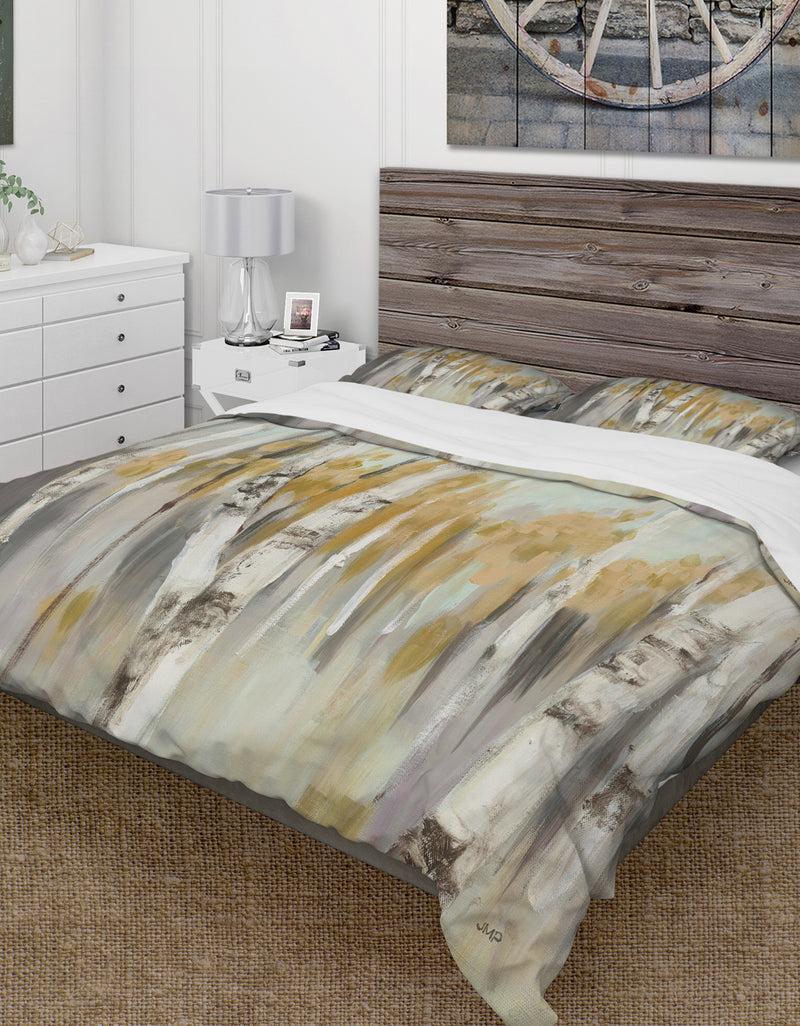 DesignQ Silver and Yellow Birch Forest - Cottage Duvet Cover Set