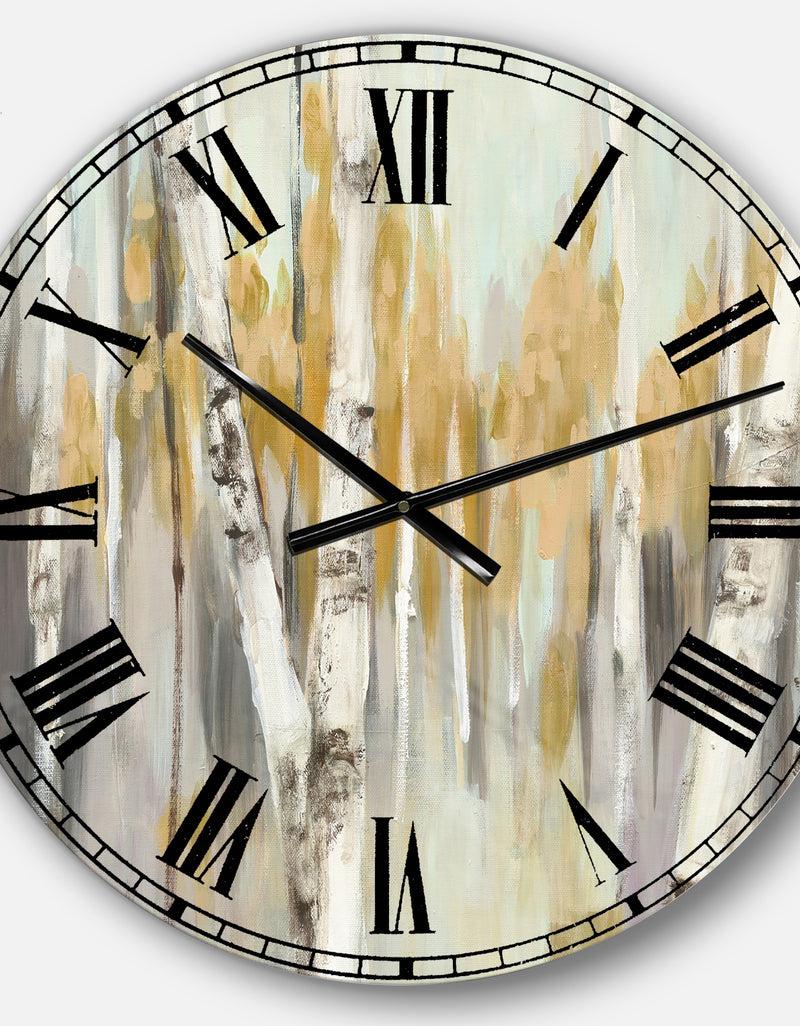 DesignQ Silver And Yellow Birch Forest - Cottage Large Wall CLock