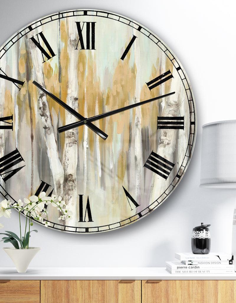 DesignQ Silver and Yellow Birch Forest - Cottage Large Wall CLock