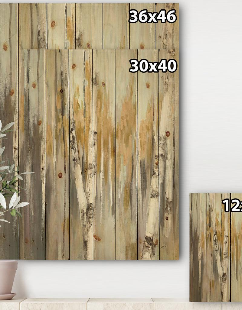 DesignQ Silver And Yellow Birch Forest - Cottage Print On Natural Pine Wood