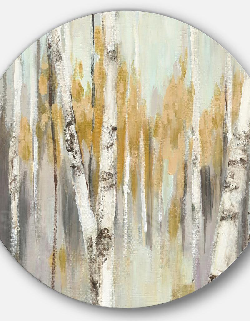 DesignQ Silver And Yellow Birch Forest - Farmhouse Metal Circle Wall Art