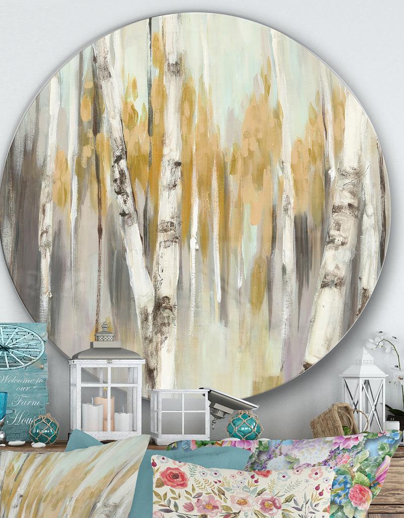 DesignQ Silver and Yellow Birch Forest - Farmhouse Metal Circle Wall Art