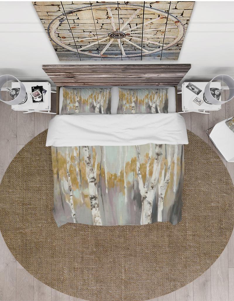 DesignQ Silver And Yellow Birch Forest II - Cottage Duvet Cover Set