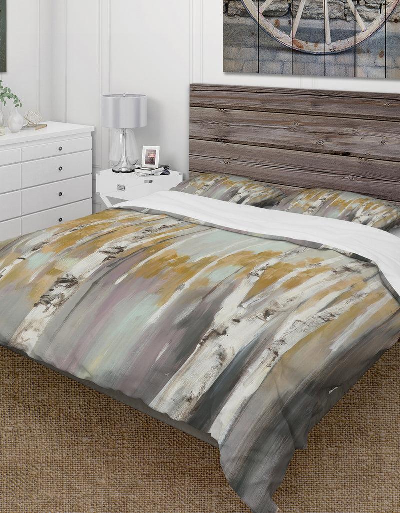 DesignQ Silver and Yellow Birch Forest II - Cottage Duvet Cover Set