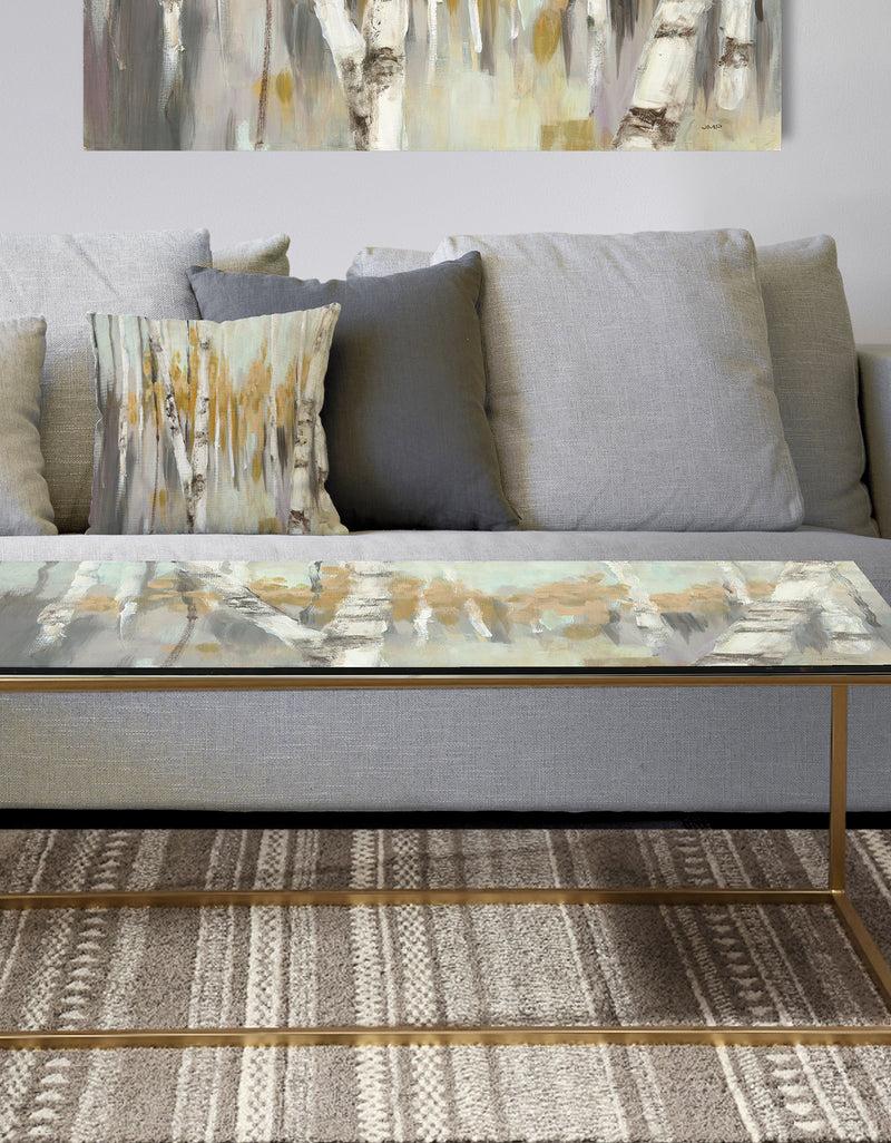 DesignQ Silver and Yellow Birch Forest - Metal Traditional Coffee Table