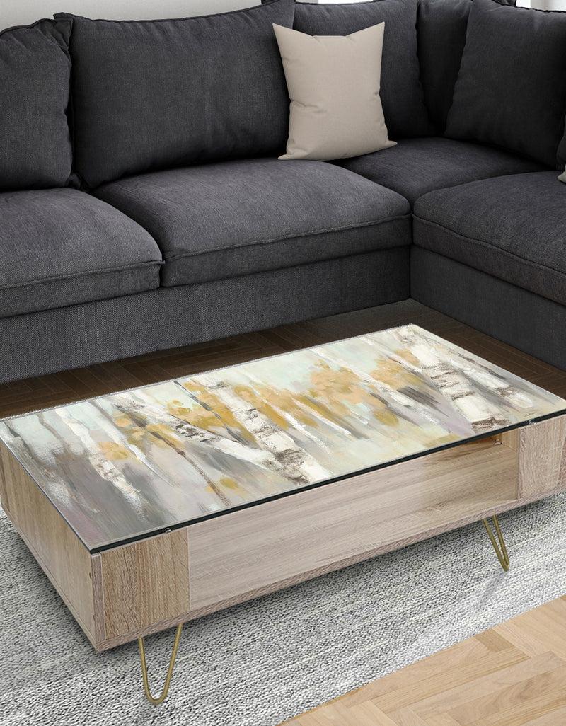 DesignQ Silver and Yellow Birch Forest - Traditional Coffee Table
