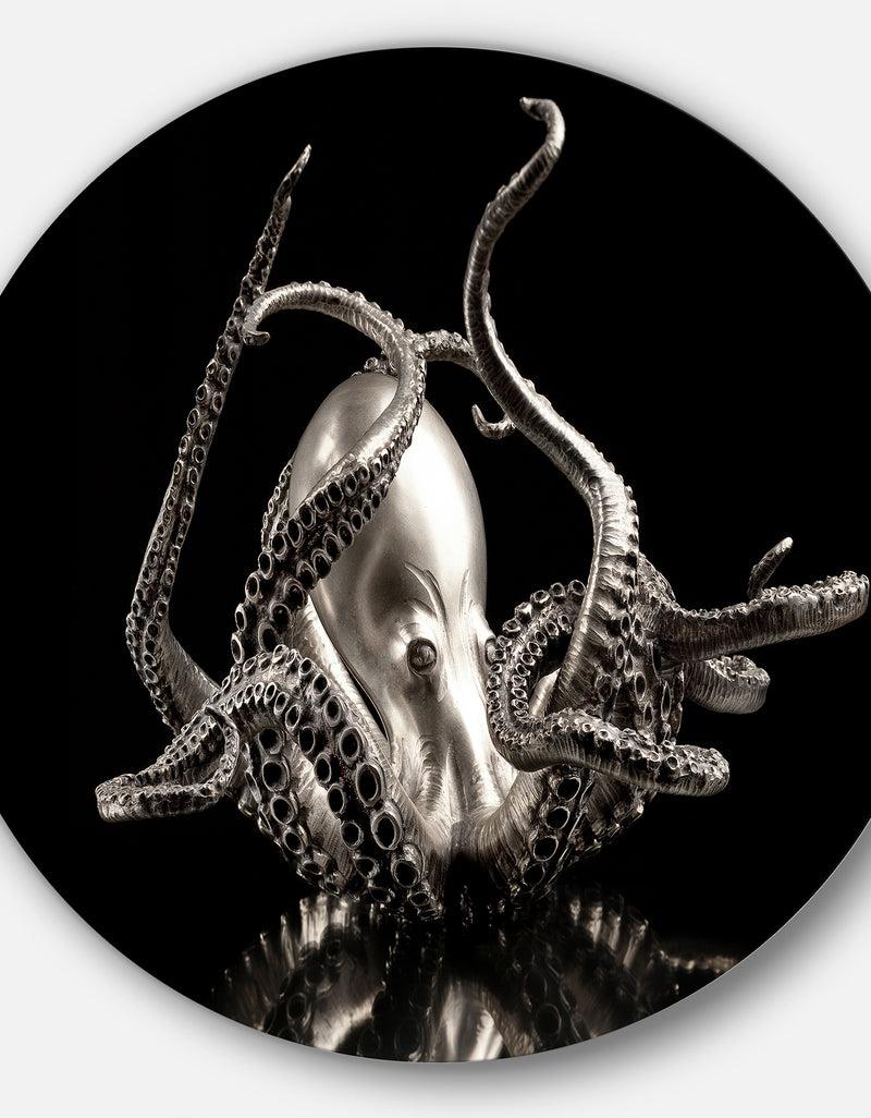 DesignQ Silver Octopus - Abstract Digital Art Disc Metal Artwork