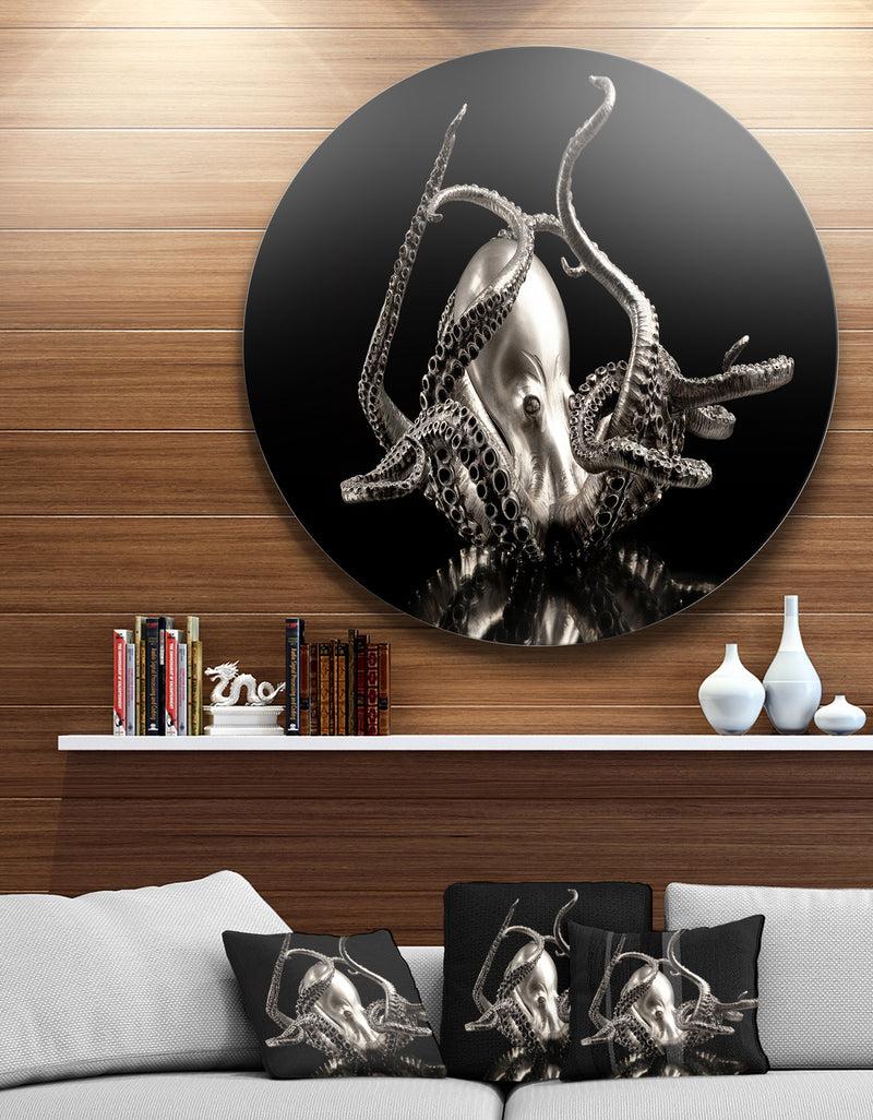 DesignQ Silver Octopus - Abstract Digital Art Disc Metal Artwork