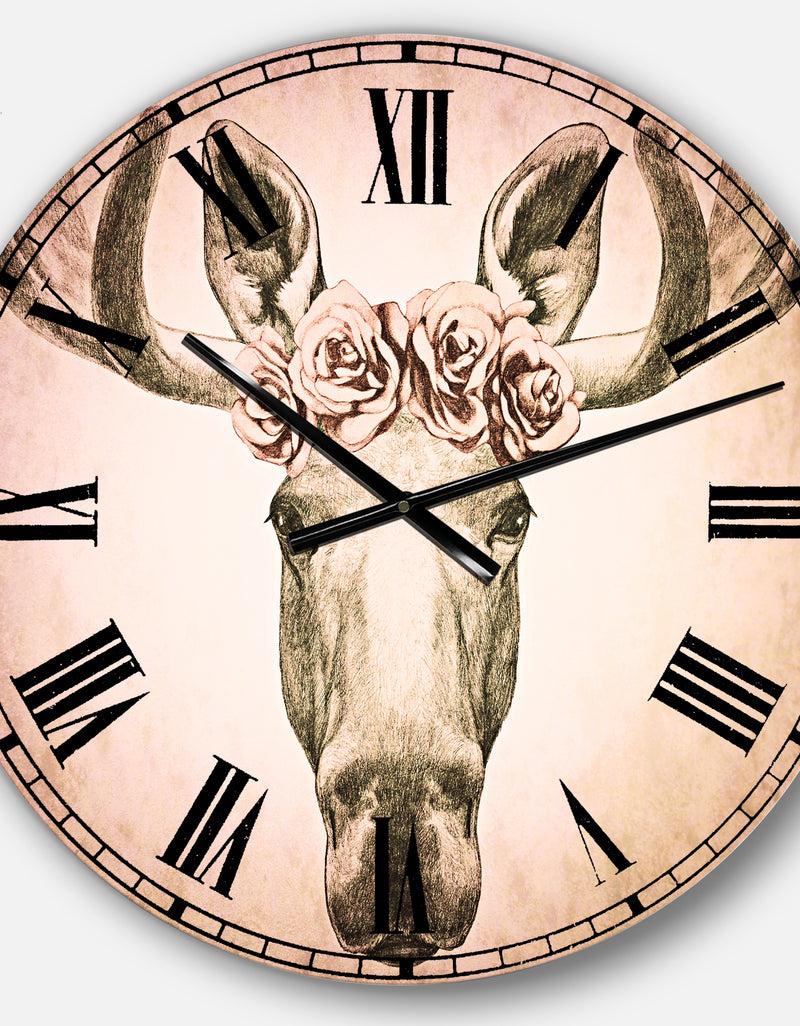 DesignQ Silver Orchid Fonteney Moose Oversized Metal Clock