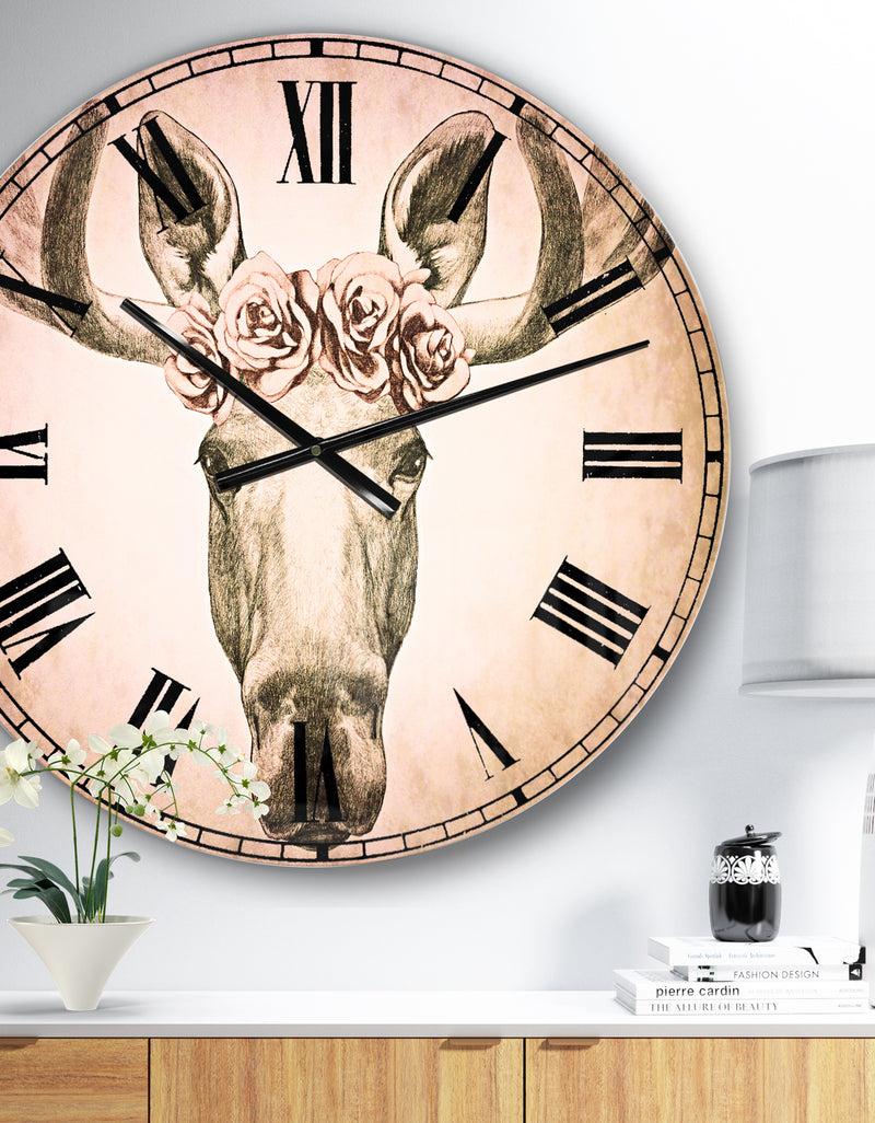 DesignQ Silver Orchid Fonteney Moose Oversized Metal Clock
