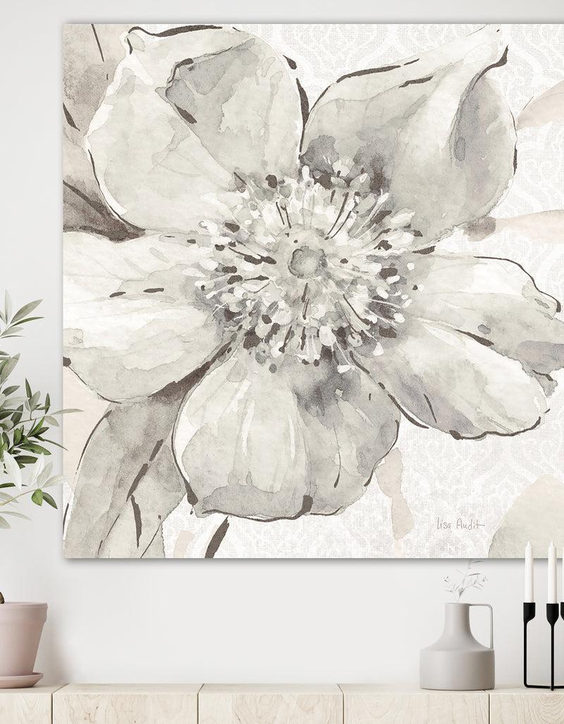 DesignQ Silver Orchid 'Indigold Grey Peonies III - Farmhouse Canvas Artwork