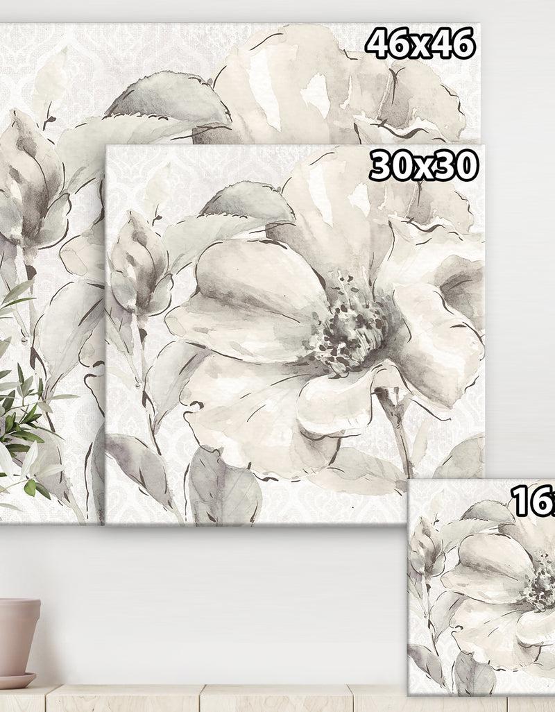DesignQ Silver Orchid 'Indigold Grey Peonies IV - Farmhouse Canvas Art