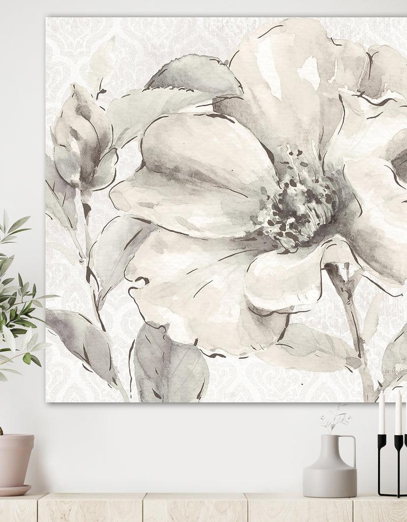 DesignQ Silver Orchid 'Indigold Grey Peonies IV - Farmhouse Canvas Art
