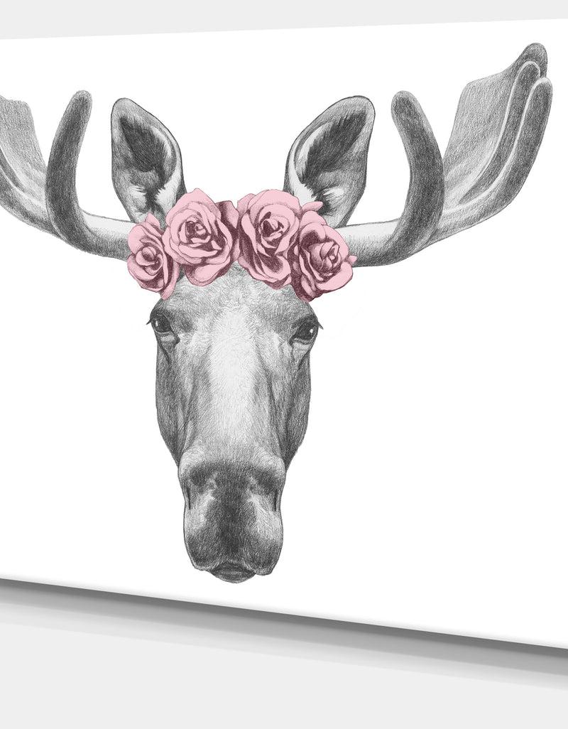 DesignQ Silver Orchid Moose With Floral Head Wreath