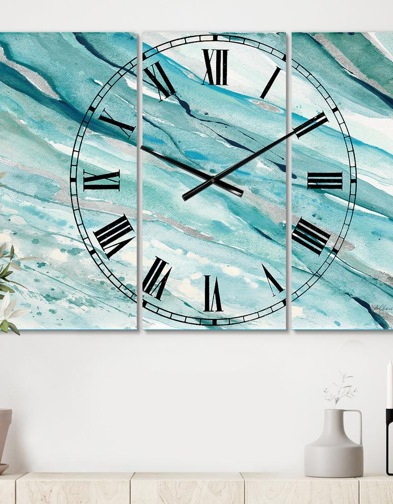 DesignQ Silver Springs I Blue Green - Cottage 3 Panels Large Wall CLock