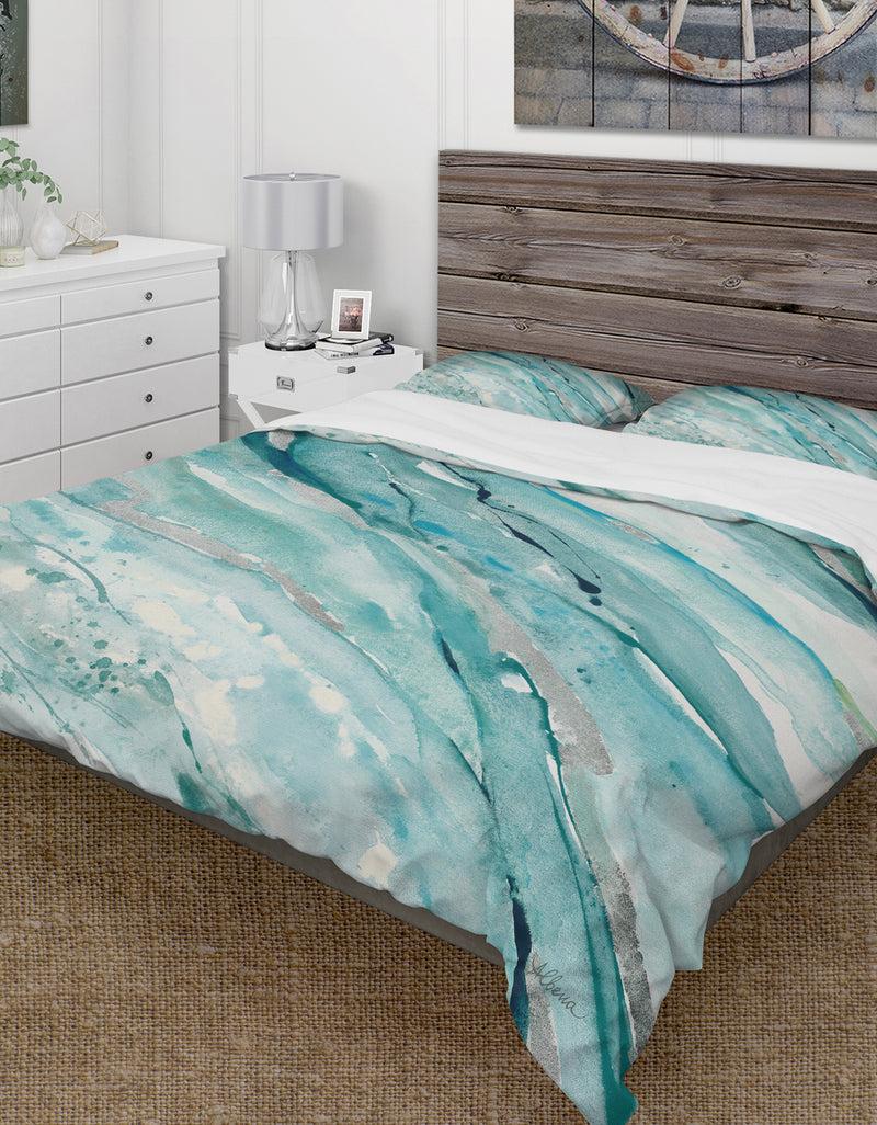 DesignQ Silver Springs I Blue Green - Farmhouse Duvet Cover Set