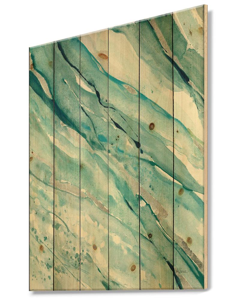 DesignQ Silver Springs I Blue Green - Nautical & Coastal Print On Natural Pine Wood